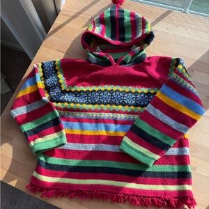 Hanna Andersson Hooded Tassel Peruvian Knit Sweater made of 100% cotton size 140